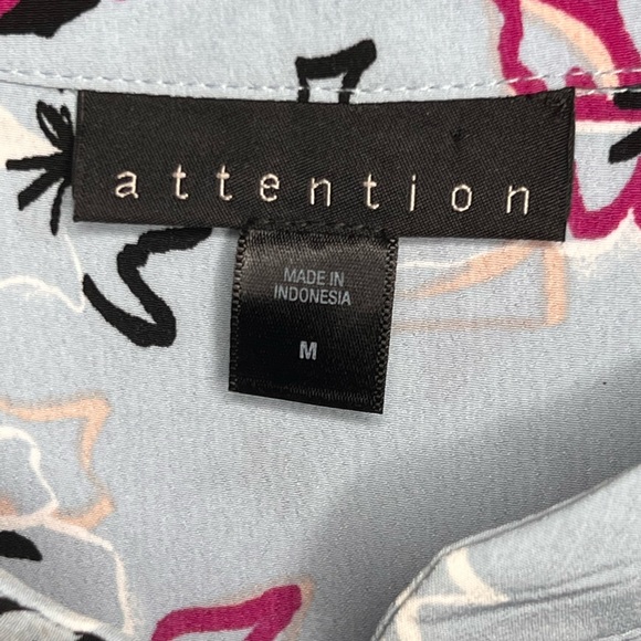 attention Abstract Floral Light Blue Shirt Dress with Pockets - Picture 7 of 7